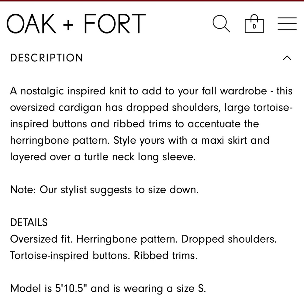 OAK + FORT Herringbone Brown Cardigan Sweater Sz small - Picture 12 of 13
